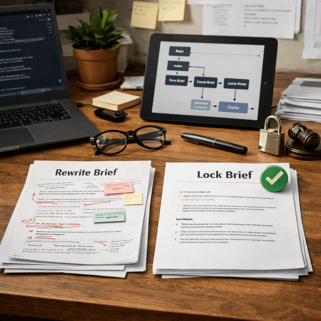 Rewrite Brief và Lock Brief khác nhau ở điểm nào trong quy trình Midi Coder?