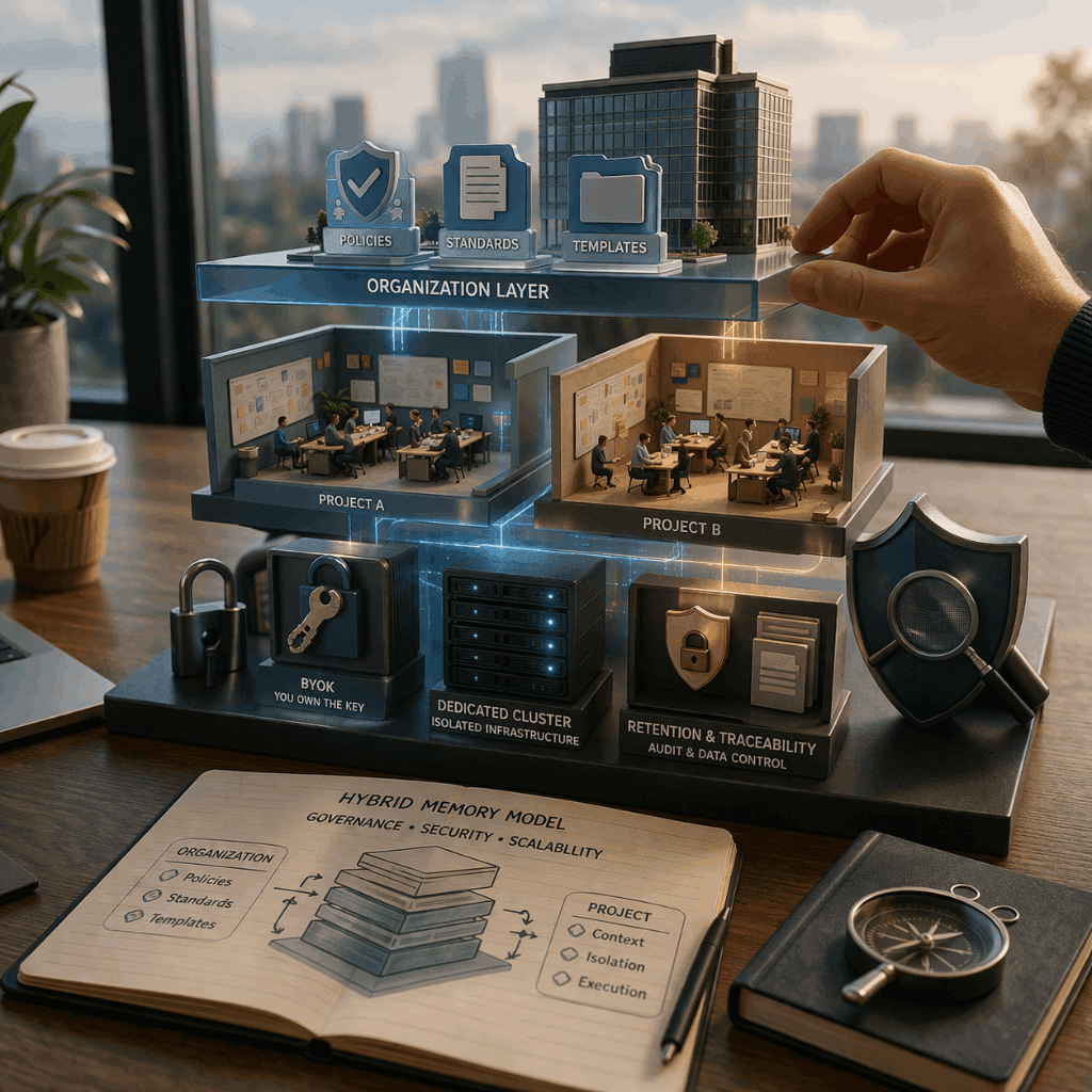Memory scope theo project và theo tổ chức ảnh hưởng gì đến quy trình dài hạn?