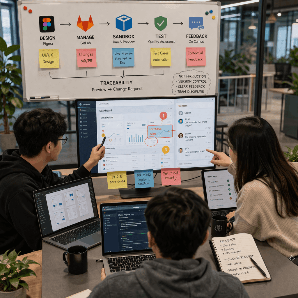 Sandbox nên được dùng cho preview, QA và phản hồi như thế nào