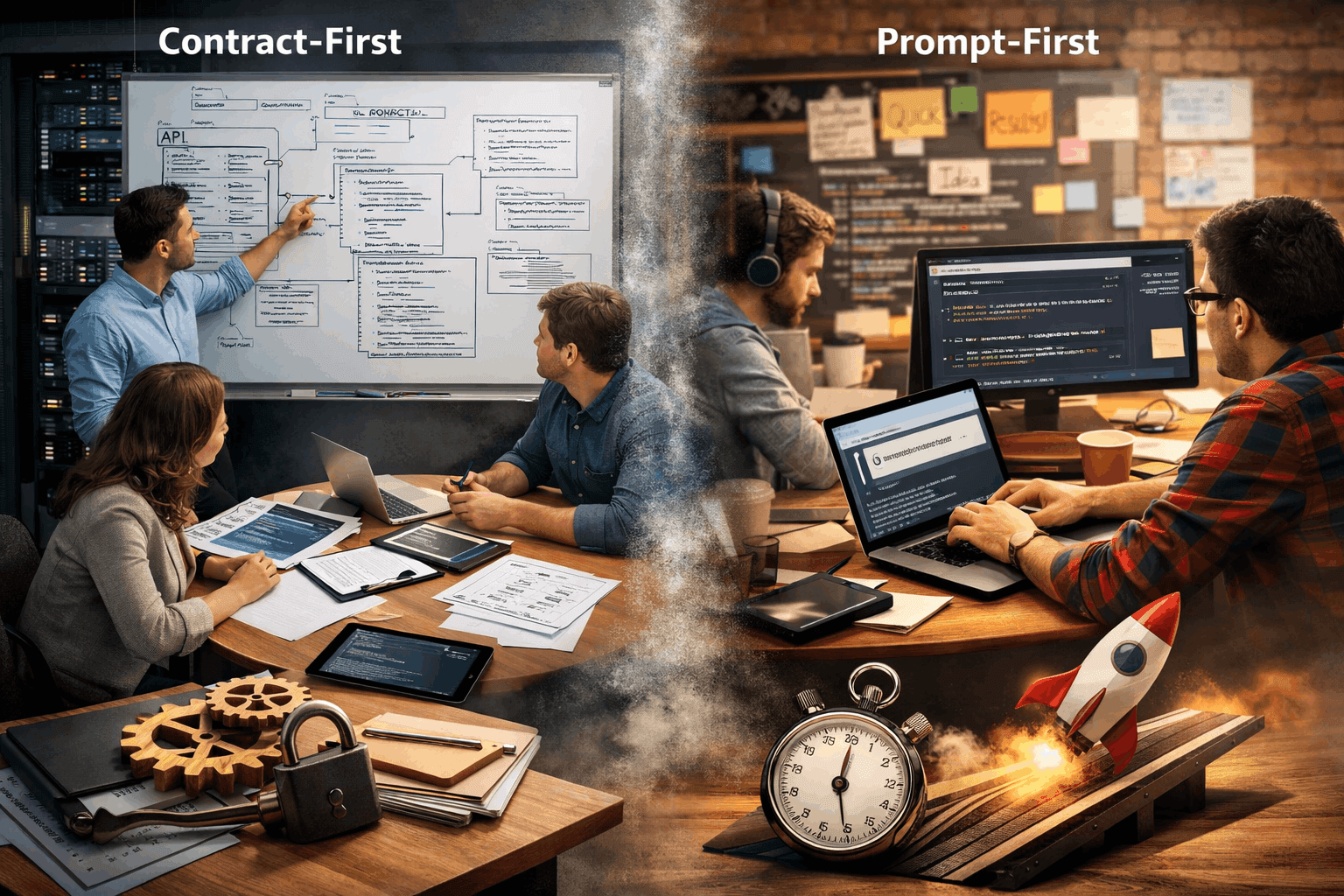 Contract-first khác gì với prompt-first trong phát triển phần mềm?